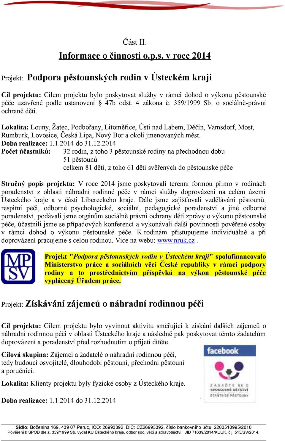 Lokalita: Louny, Žatec, Podbořany, Litoměřice, Ústí nad Labem, Děčín, Varnsdorf, Most, Rumburk, Lovosice, Česká Lípa, Nový Bor a okolí jmenovaných měst. Doba realizace: 1.1.2014 do 31.12.