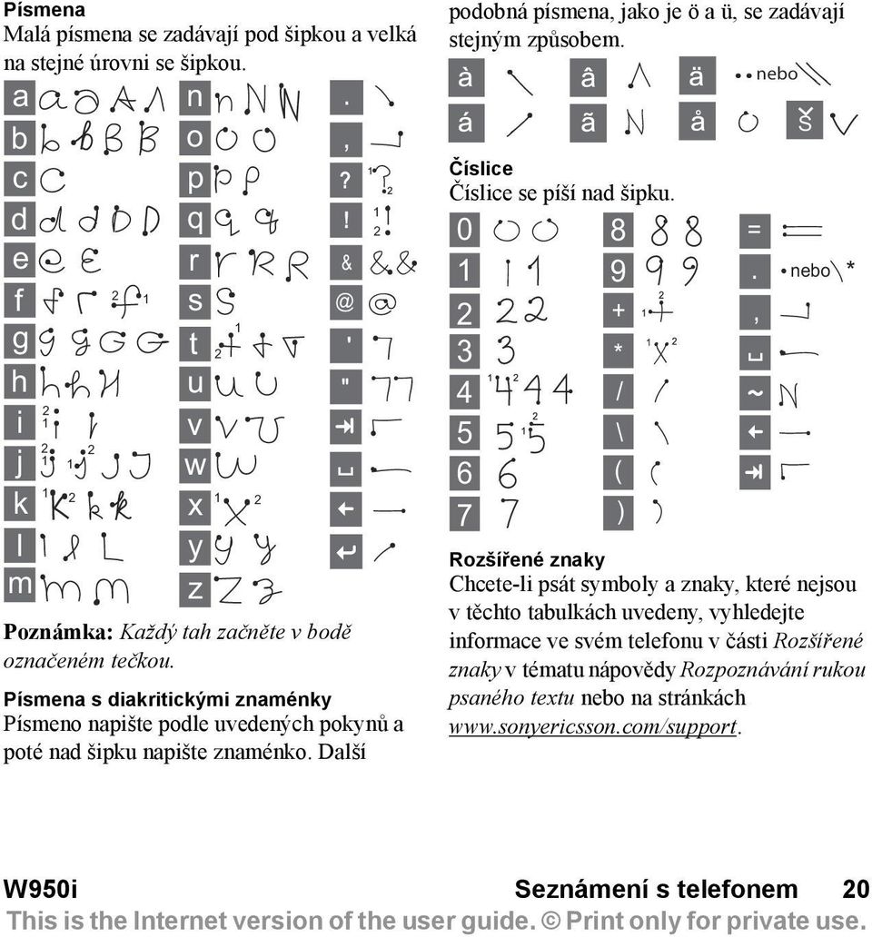 Písmena s diakritickými znaménky Písmeno napište podle uvedených pokynů a poté nad šipku napište znaménko. Další 2 1.,?