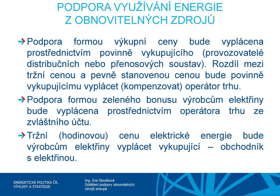 Rozdíl mezi tržní cenou a pevně stanovenou cenou bude povinně vykupujícímu vyplácet (kompenzovat) operátor trhu.