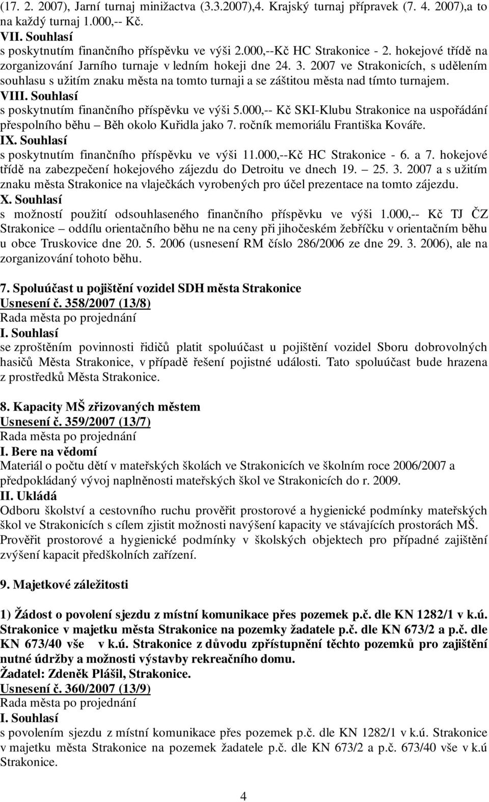 VII s poskytnutím finančního příspěvku ve výši 5.000,-- Kč SKI-Klubu Strakonice na uspořádání přespolního běhu Běh okolo Kuřidla jako 7. ročník memoriálu Františka Kováře. IX.