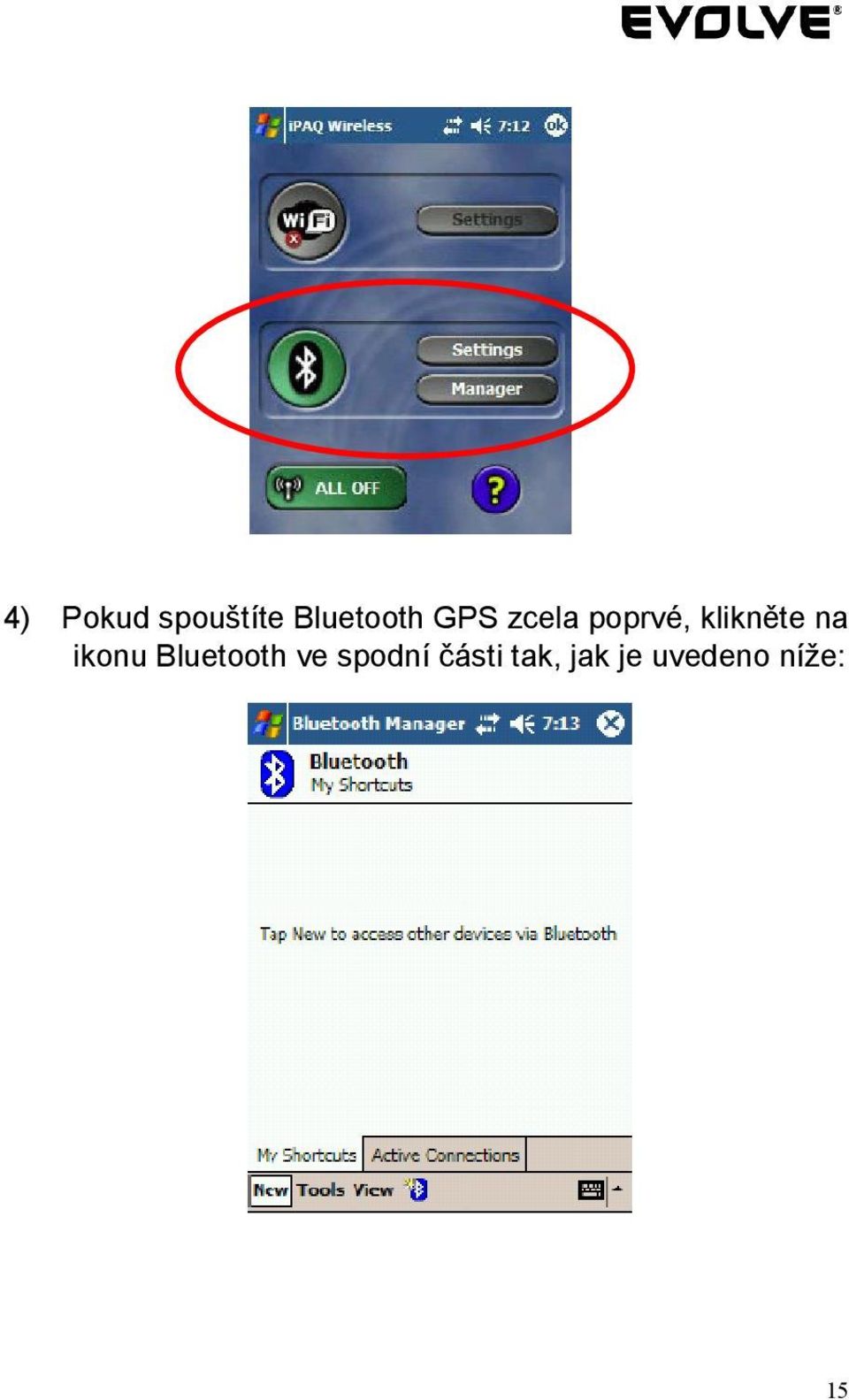 ikonu Bluetooth ve spodní