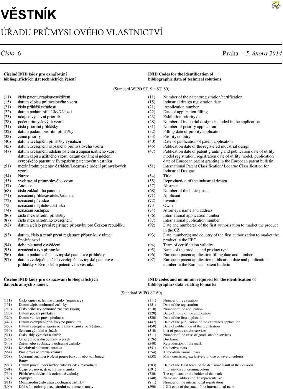 80) (11) číslo patentu/zápisu/osvědčení (11) Number of the patent/registration/certification (15) datum zápisu průmyslového vzoru (15) Industrial design registration date (21) číslo přihlášky/žádosti