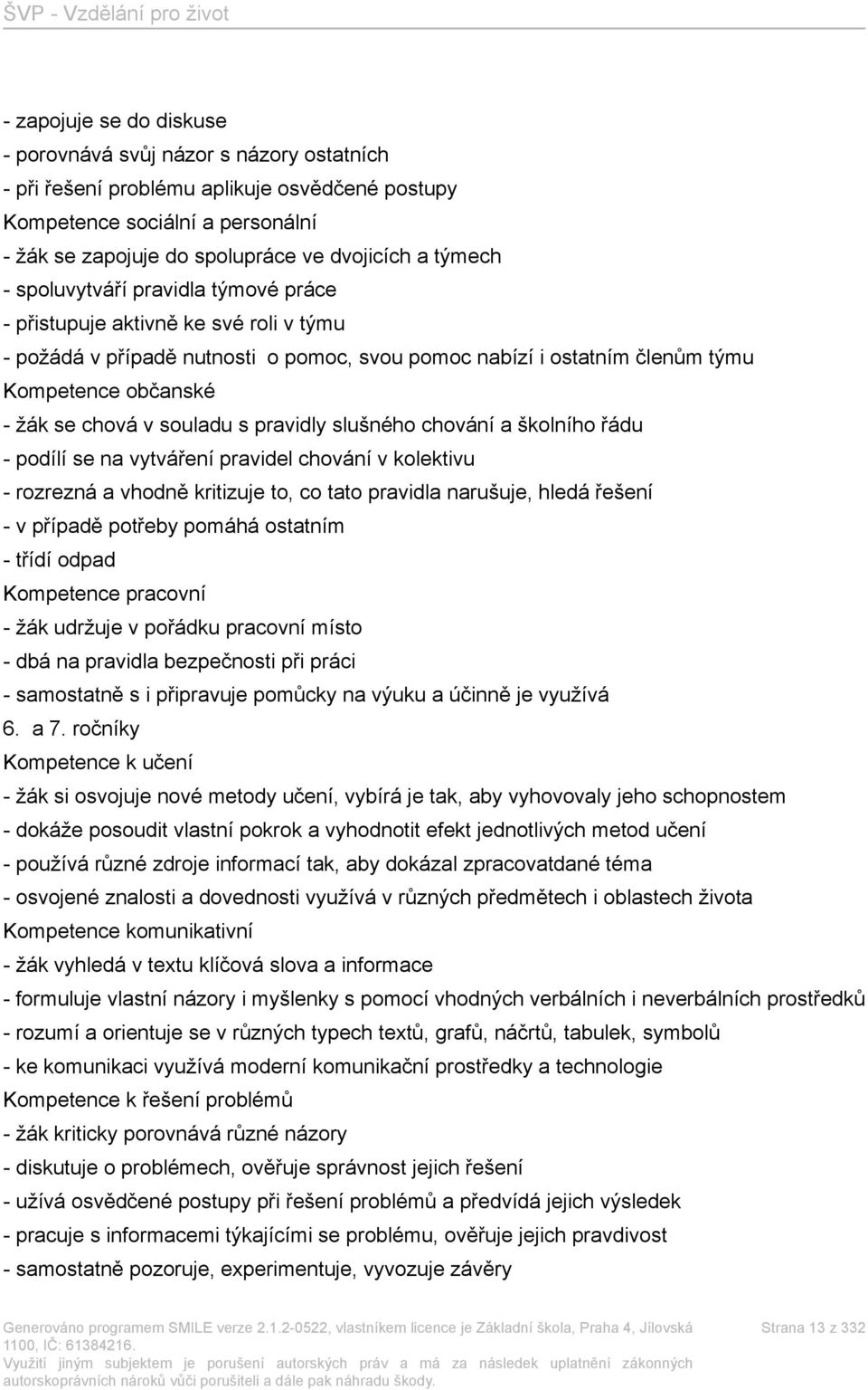 souladu s pravidly slušného chování a školního řádu - podílí se na vytváření pravidel chování v kolektivu - rozrezná a vhodně kritizuje to, co tato pravidla narušuje, hledá řešení - v případě potřeby