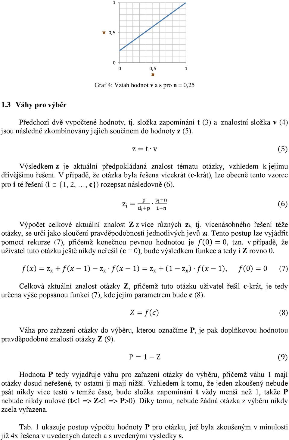 z = t v (5) Výsledkem z je aktuální předpokládaná znalost tématu otázky, vzhledem k jejímu dřívějšímu řešení.