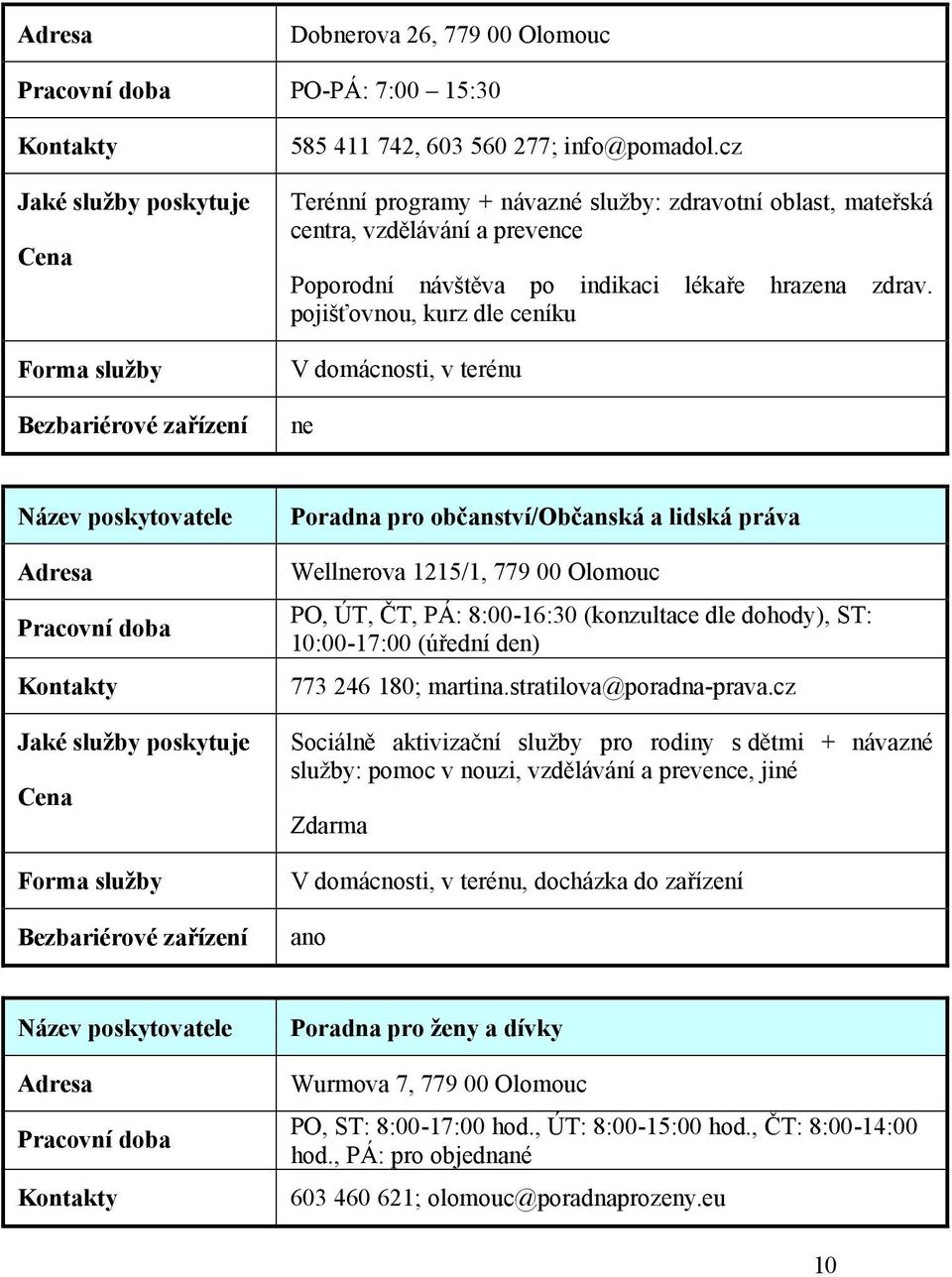 pojišťovnou, kurz dle ceníku V domácnosti, v terénu Poradna pro občanství/občanská a lidská práva Wellrova 1215/1, 779 00 Olomouc PO, ÚT, ČT, PÁ: 8:00-16:30 (konzultace dle dohody), ST: 10:00-17:00