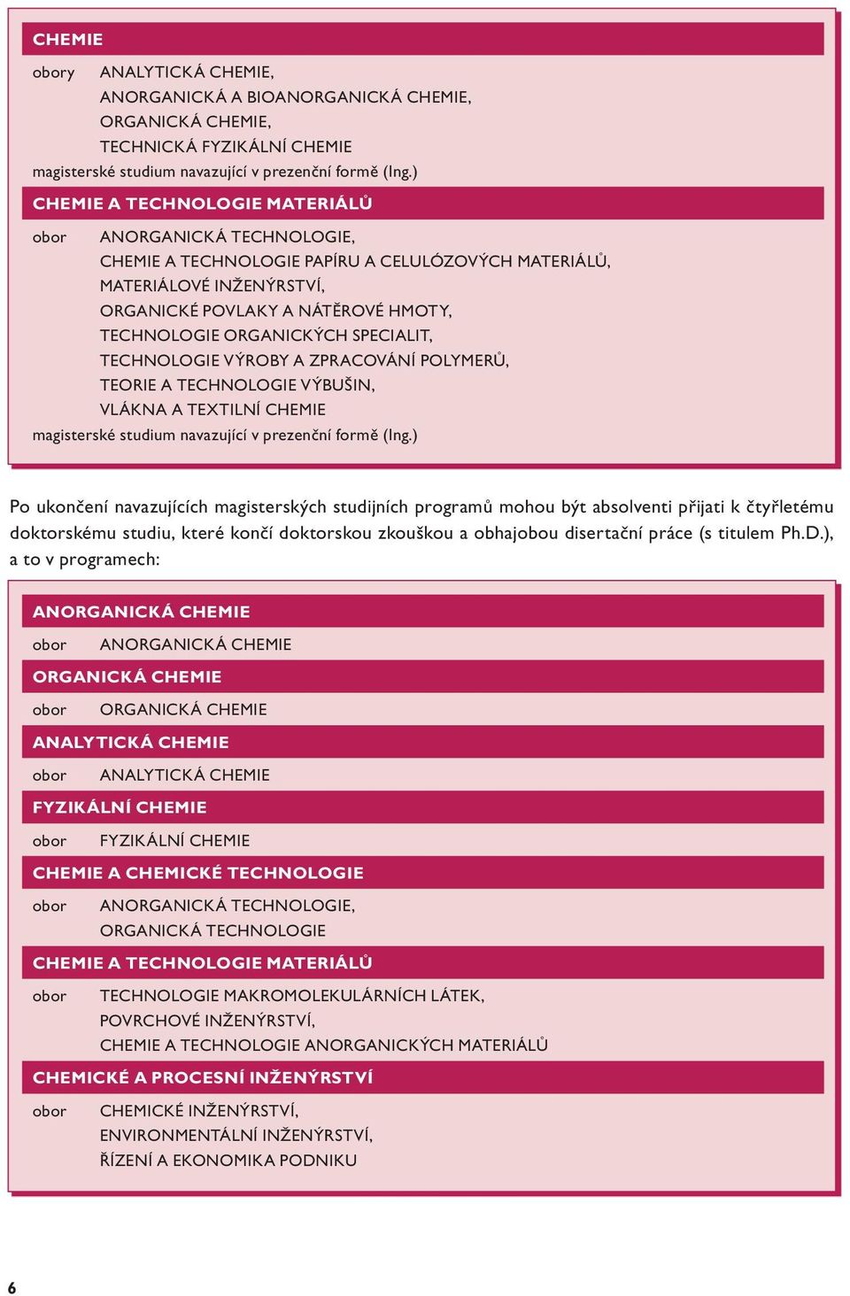 ORGANICKÝCH SPECIALIT, TECHNOLOGIE VÝROBY A ZPRACOVÁNÍ POLYMERŮ, TEORIE A TECHNOLOGIE VÝBUŠIN, VLÁKNA A TEXTILNÍ CHEMIE magisterské studium navazující v prezenční formě (Ing.