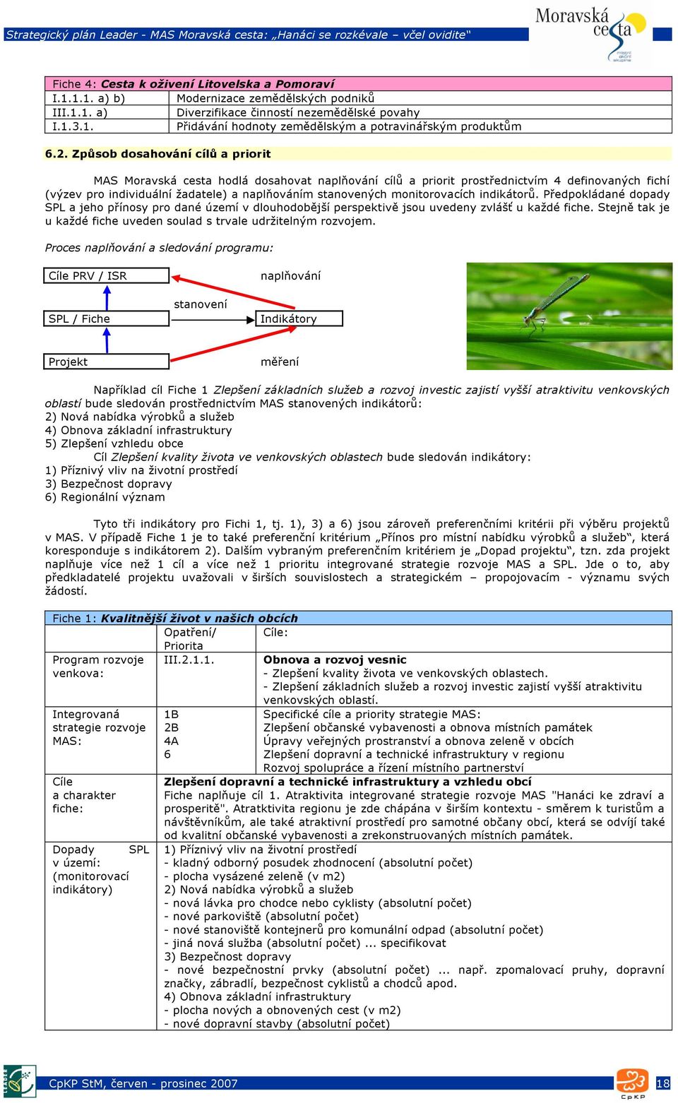 monitorovacích indikátorů. Předpokládané dopady SPL a jeho přínosy pro dané území v dlouhodobější perspektivě jsou uvedeny zvlášť u každé fiche.