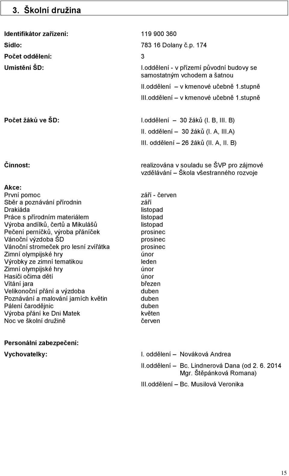 .A) III. oddělení 26 žáků (II. A, II.