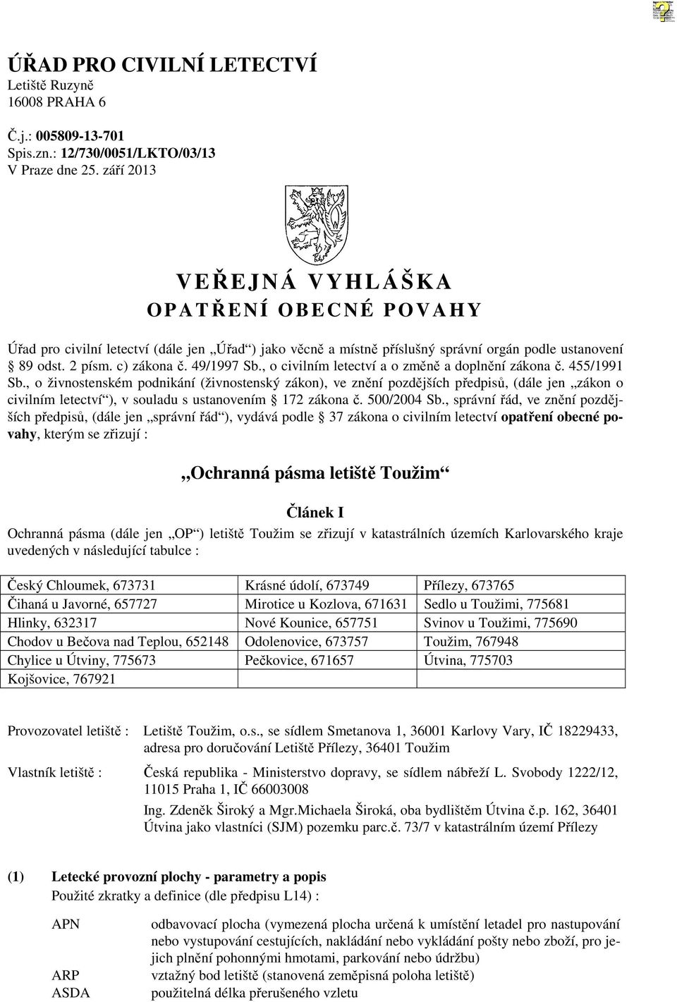 , o civilním letectví a o změně a doplnění zákona č. 455/1991 Sb.