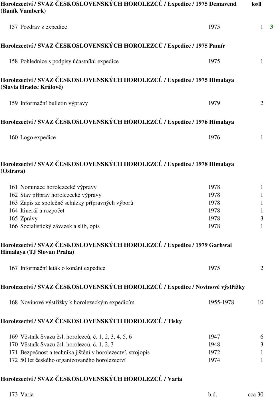 SVAZ ČESKOSLOVENSKÝCH HOROLEZCŮ / Expedice / 1976 Himalaya 160 Logo expedice 1976 1 Horolezectví / SVAZ ČESKOSLOVENSKÝCH HOROLEZCŮ / Expedice / 1978 Himalaya (Ostrava) 161 Nominace horolezecké