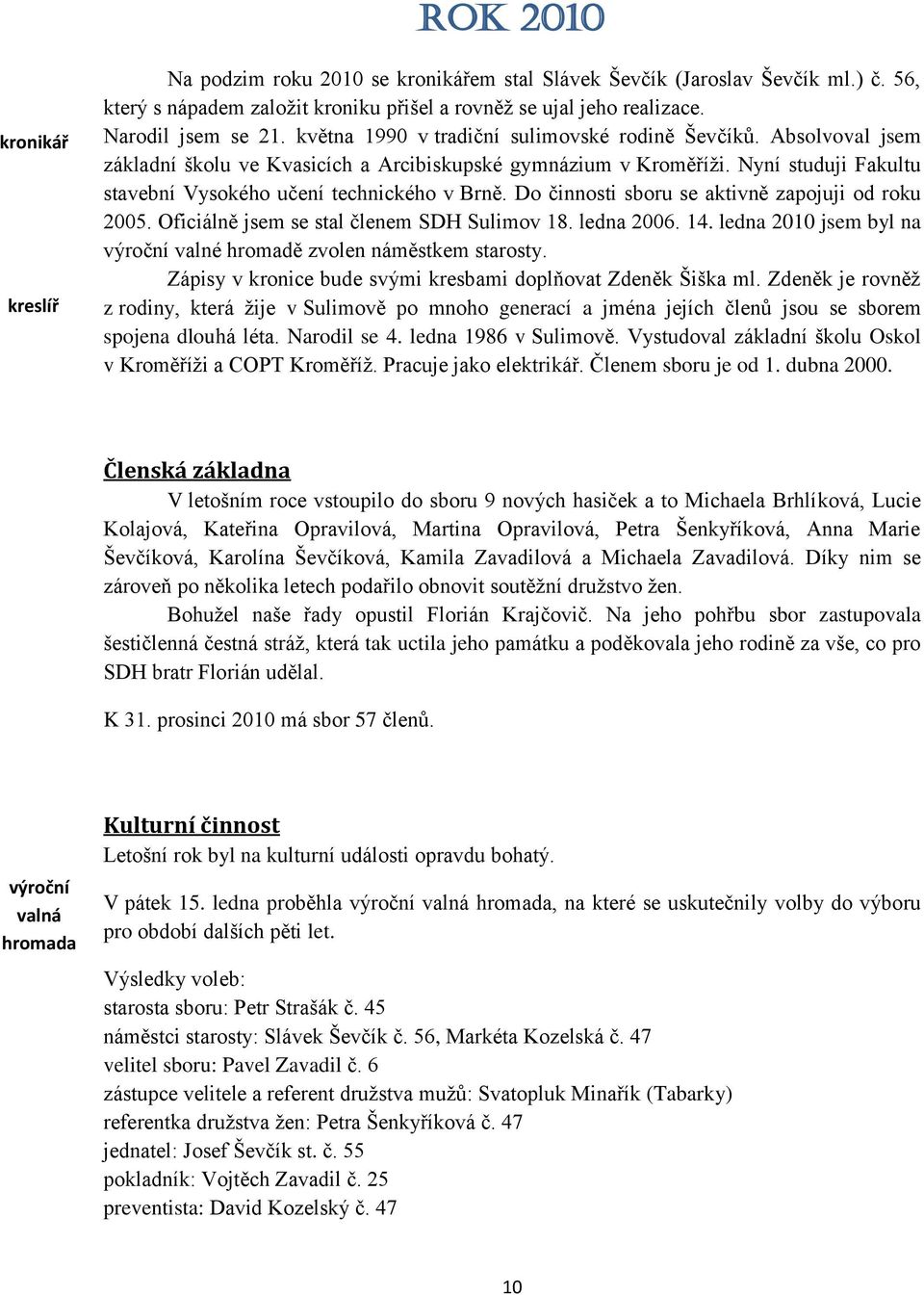 Do činnosti sboru se aktivně zapojuji od roku 2005. Oficiálně jsem se stal členem SDH Sulimov 18. ledna 2006. 14. ledna 2010 jsem byl na výroční valné hromadě zvolen náměstkem starosty.