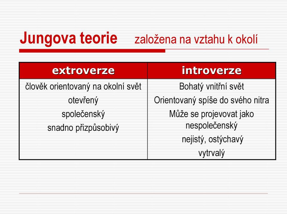 přizpůsobivý Bohatý vnitřní svět Orientovaný spíše do svého