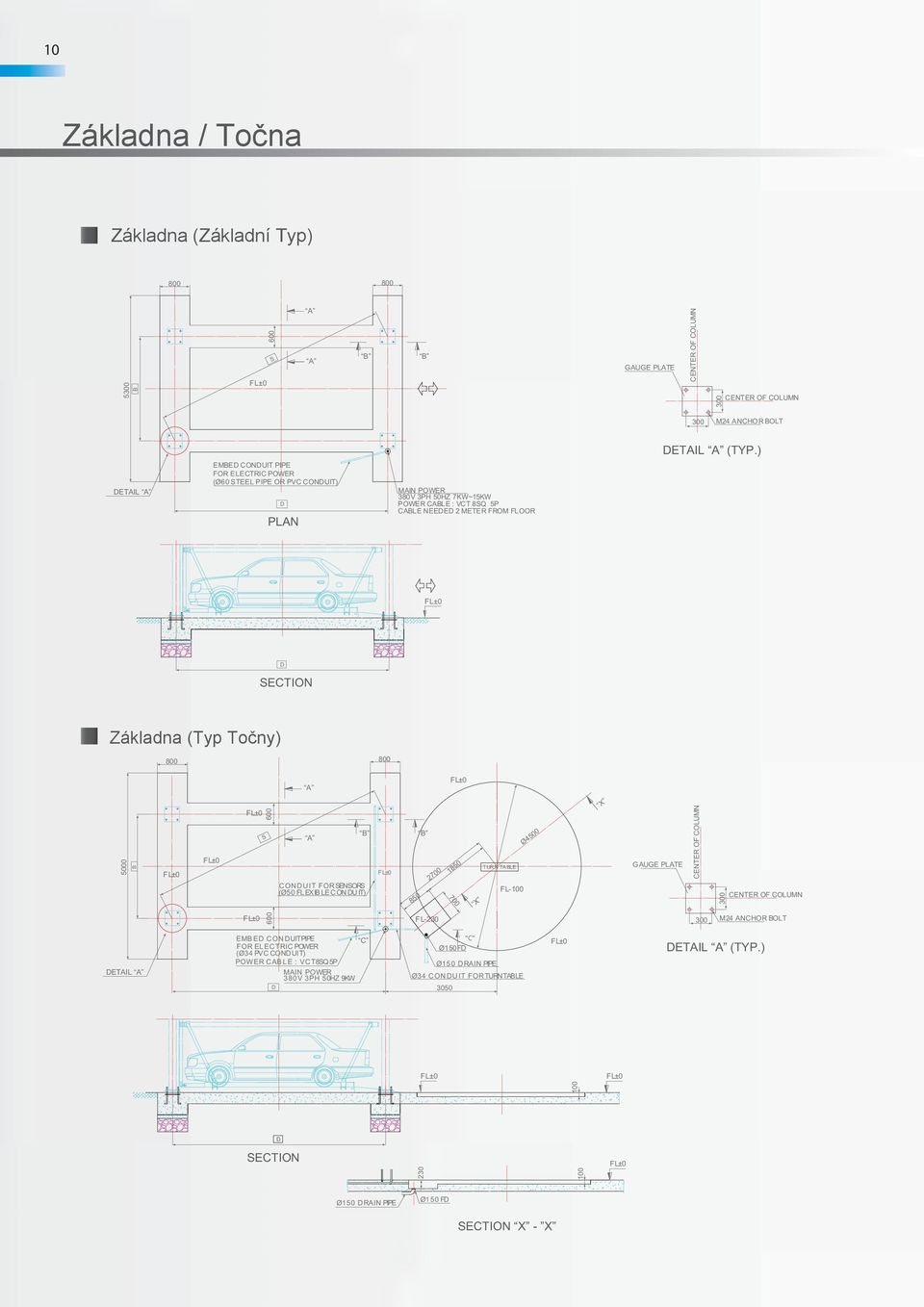 (Typ Točny) 800 800 A 5000 B 600 S A B CONDUIT FOR SENSORS (Ø50 FLEXIB LE CON DUIT) 850 B 2700 1850 700 X TURN TABLE FL-100 Ø4500 X GAUGE PLATE CENTER OF COLUMN 300 CENTER OF COLUMN 600 FL-230 300