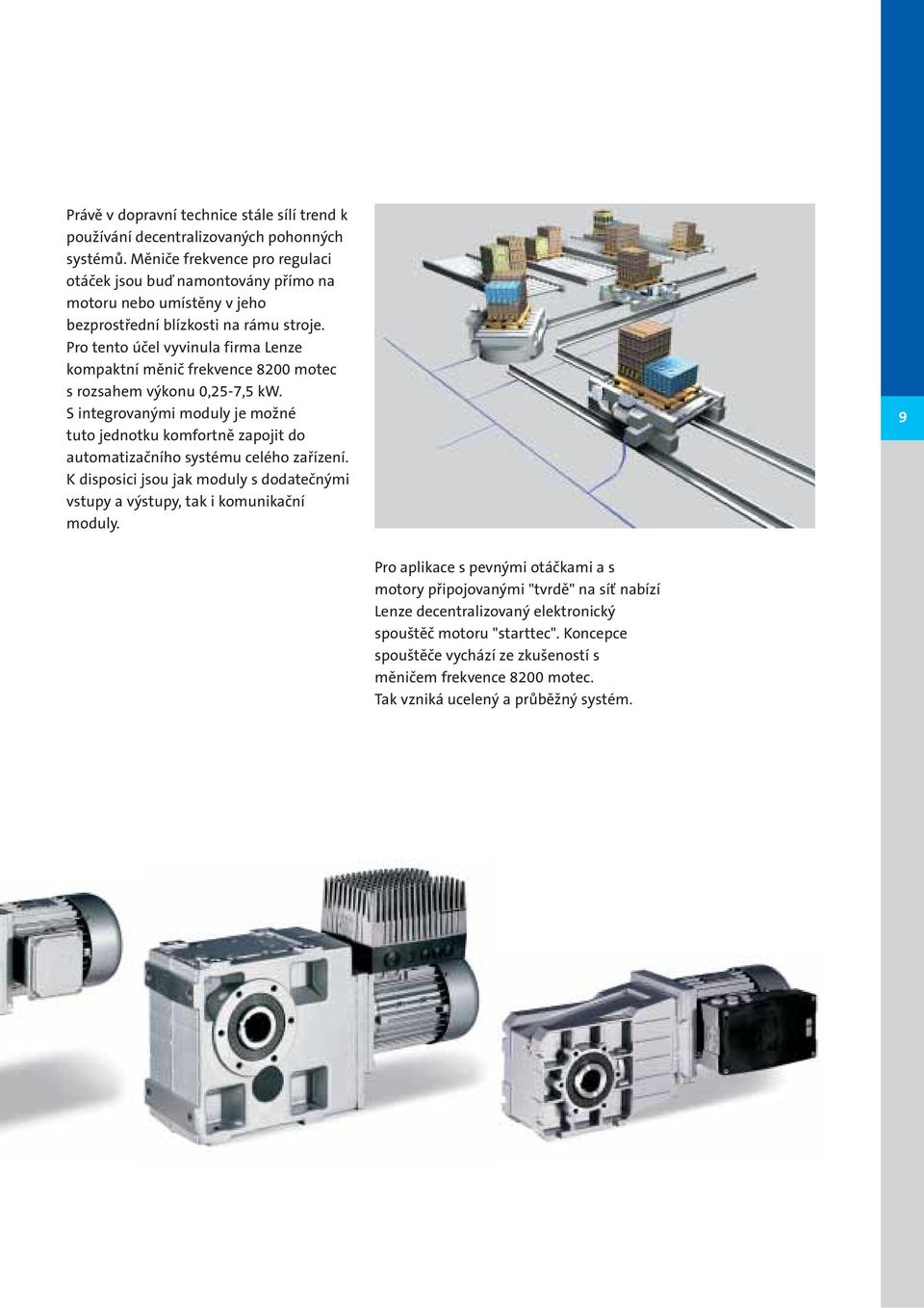 Pro tento účel vyvinula firma Lenze kompaktní měnič frekvence 8200 motec s rozsahem výkonu 0,25-7,5 kw.