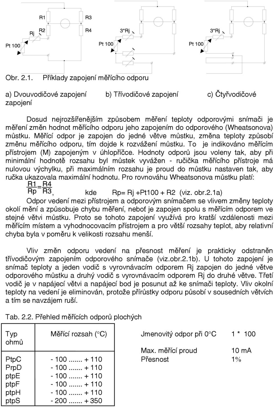 měřícího odporu jeho zapojením do odporového (Wheatsonova) můstku. Měřící odpor je zapojen do jedné větve můstku, změna teploty způsobí změnu měřícího odporu, tím dojde k rozvážení můstku.