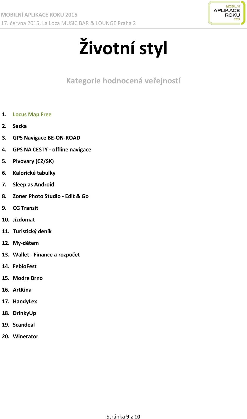 Zoner Photo Studio - Edit & Go 9. CG Transit 10. Jízdomat 11. Turistický deník 12. My-dětem 13.
