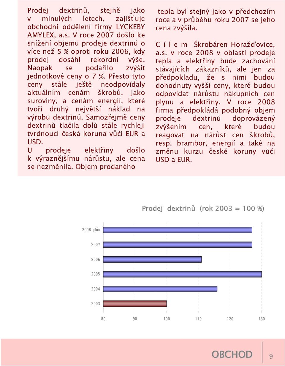 Samozřejmě ceny dextrinů tlačila dolů stále rychleji tvrdnoucí česká koruna vůči EUR a USD. U prodeje elektřiny došlo k výraznějšímu nárůstu, ale cena se nezměnila.