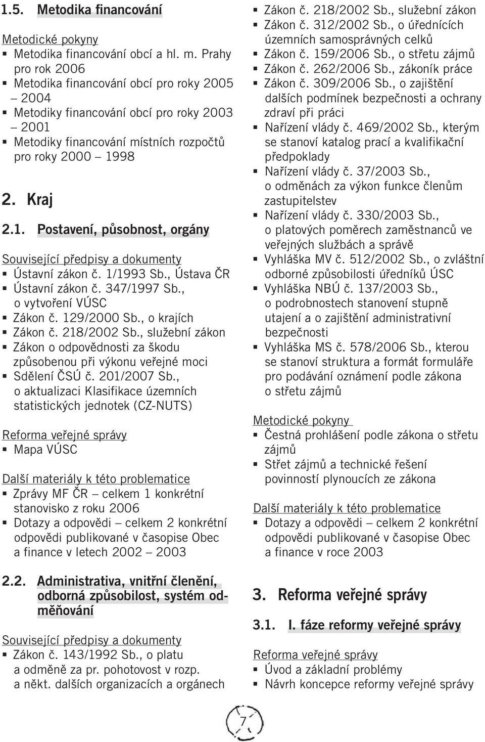 1/1993 Sb., Ústava ČR Ústavní zákon č. 347/1997 Sb., o vytvoření VÚSC Zákon č. 129/2000 Sb., o krajích Zákon č. 218/2002 Sb.