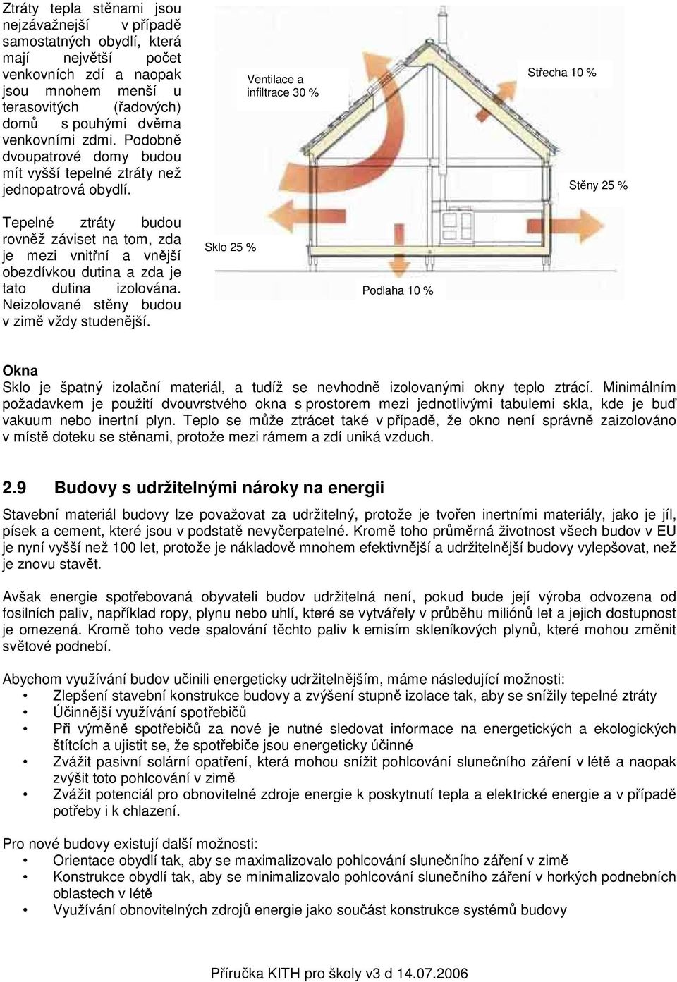 Ventilace a infiltrace 30 % Střecha 10 % Stěny 25 % Tepelné ztráty budou rovněž záviset na tom, zda je mezi vnitřní a vnější obezdívkou dutina a zda je tato dutina izolována.