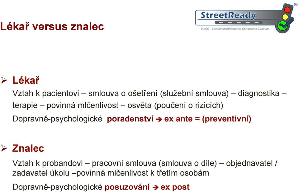 ante = (preventivní) Ø Znalec Vztah k probandovi pracovní smlouva (smlouva o díle) objednavatel