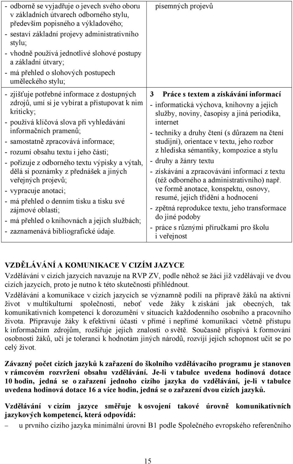 klíčová slova při vyhledávání informačních pramenů; - samostatně zpracovává informace; - rozumí obsahu textu i jeho částí; - pořizuje z odborného textu výpisky a výtah, dělá si poznámky z přednášek a