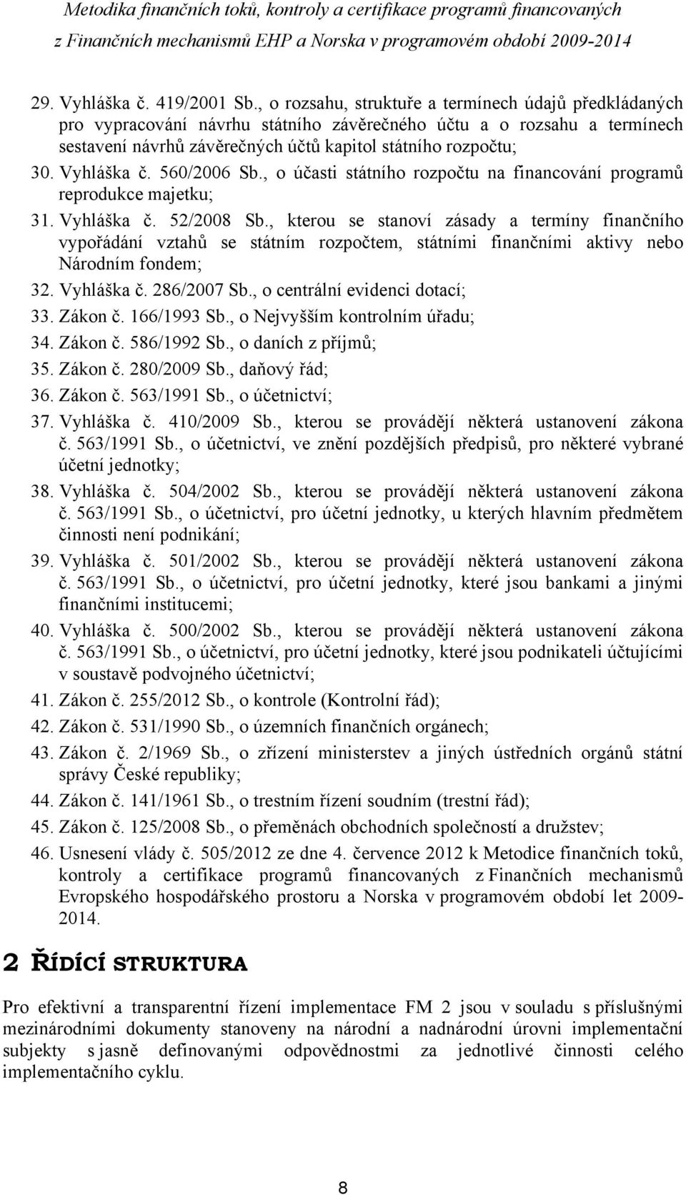 Vyhláška č. 560/2006 Sb., o účasti státního rozpočtu na financování programů reprodukce majetku; 31. Vyhláška č. 52/2008 Sb.