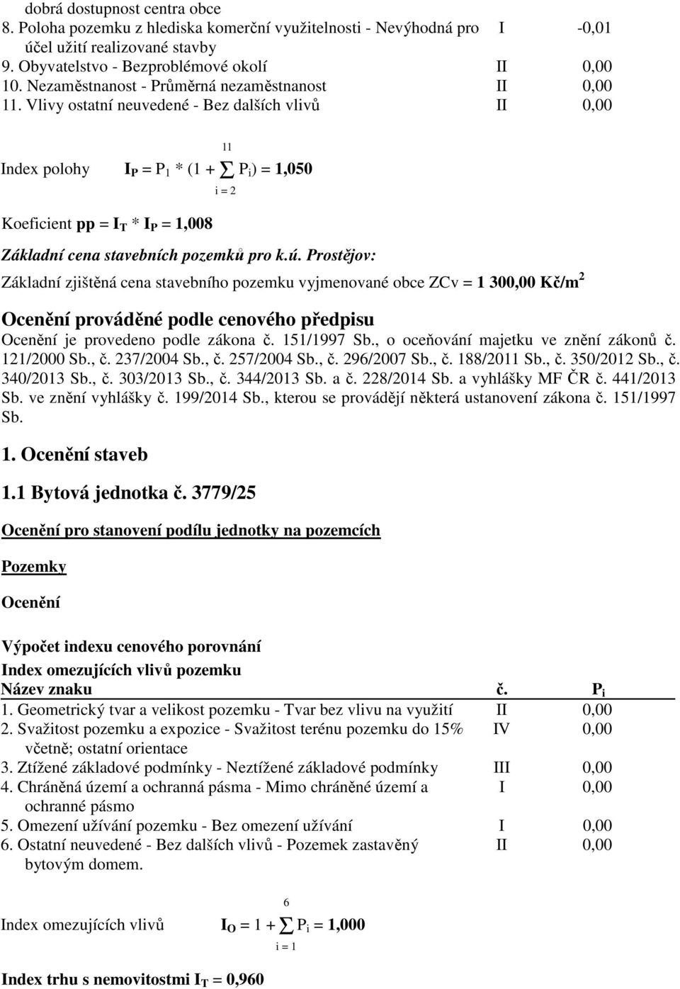 Vlivy ostatní neuvedené - Bez dalších vlivů II 0,00 Index polohy I P = P 1 * (1 + Σ P i ) = 1,050 Koeficient pp = I T * I P = 8 11 i = 2 Základní cena stavebních pozemků pro k.ú.