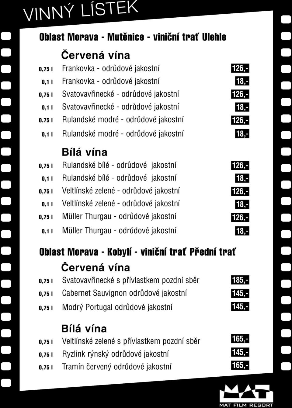 odrůdové jakostní 0,75 l Veltlínské zelené - odrůdové jakostní 0,1 l Veltlínské zelené - odrůdové jakostní 0,75 l Müller Thurgau - odrůdové jakostní 0,1 l Müller Thurgau - odrůdové jakostní Oblast