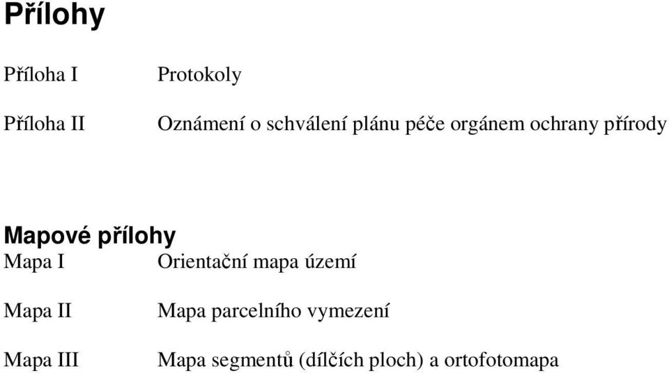 přílohy Mapa I Orientační mapa území Mapa II Mapa III