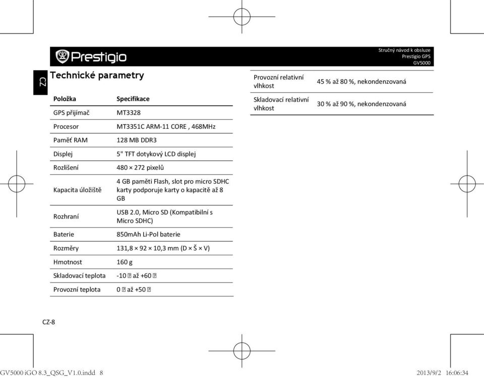 2.0, Micro SD (Kompatibilní s Micro SDHC) 850mAh Li-Pol baterie Rozměry 131,8 92 10,3 mm (D Š V) Hmotnost Skladovací teplota Provozní teplota 160 g -10