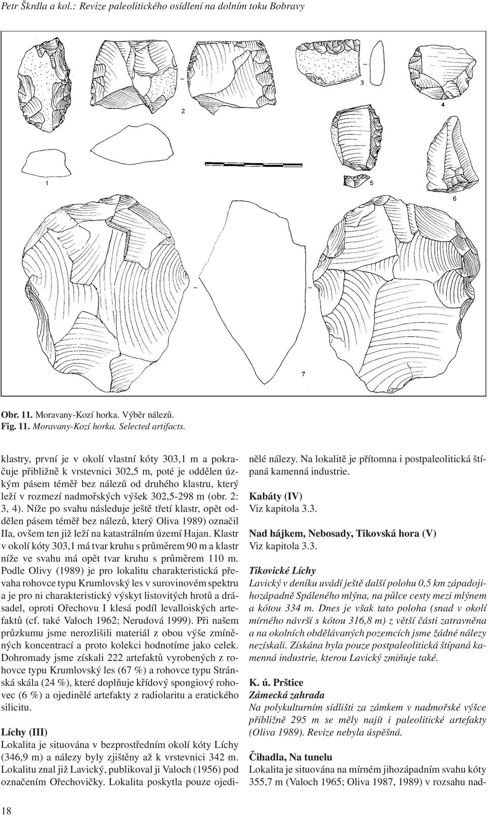 302,5-298 m (obr. 2: 3, 4). Níže po svahu následuje ještě třetí klastr, opět oddělen pásem téměř bez nálezů, který Oliva 1989) označil IIa, ovšem ten již leží na katastrálním území Hajan.