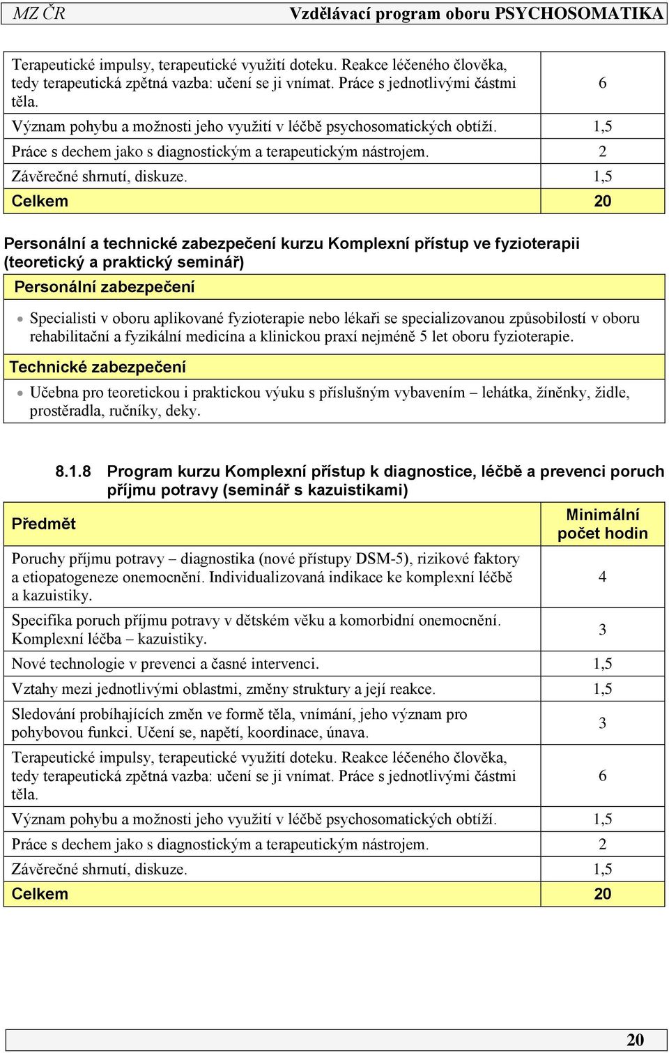 ,5 Celkem 0 Personální a technické zabezpečení kurzu Komplexní přístup ve fyzioterapii (teoretický a praktický seminář) Personální zabezpečení Specialisti v oboru aplikované fyzioterapie nebo lékaři