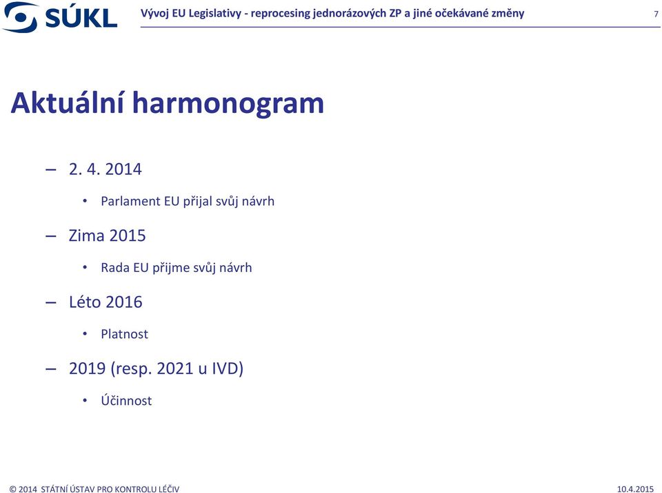 Rada EU přijme svůj návrh Léto 2016 Platnost