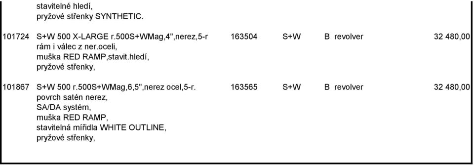 oceli, muška RED RAMP,stavit.hledí, 101867 S+W 500 r.500s+wmag,6,5",nerez ocel,5-r.