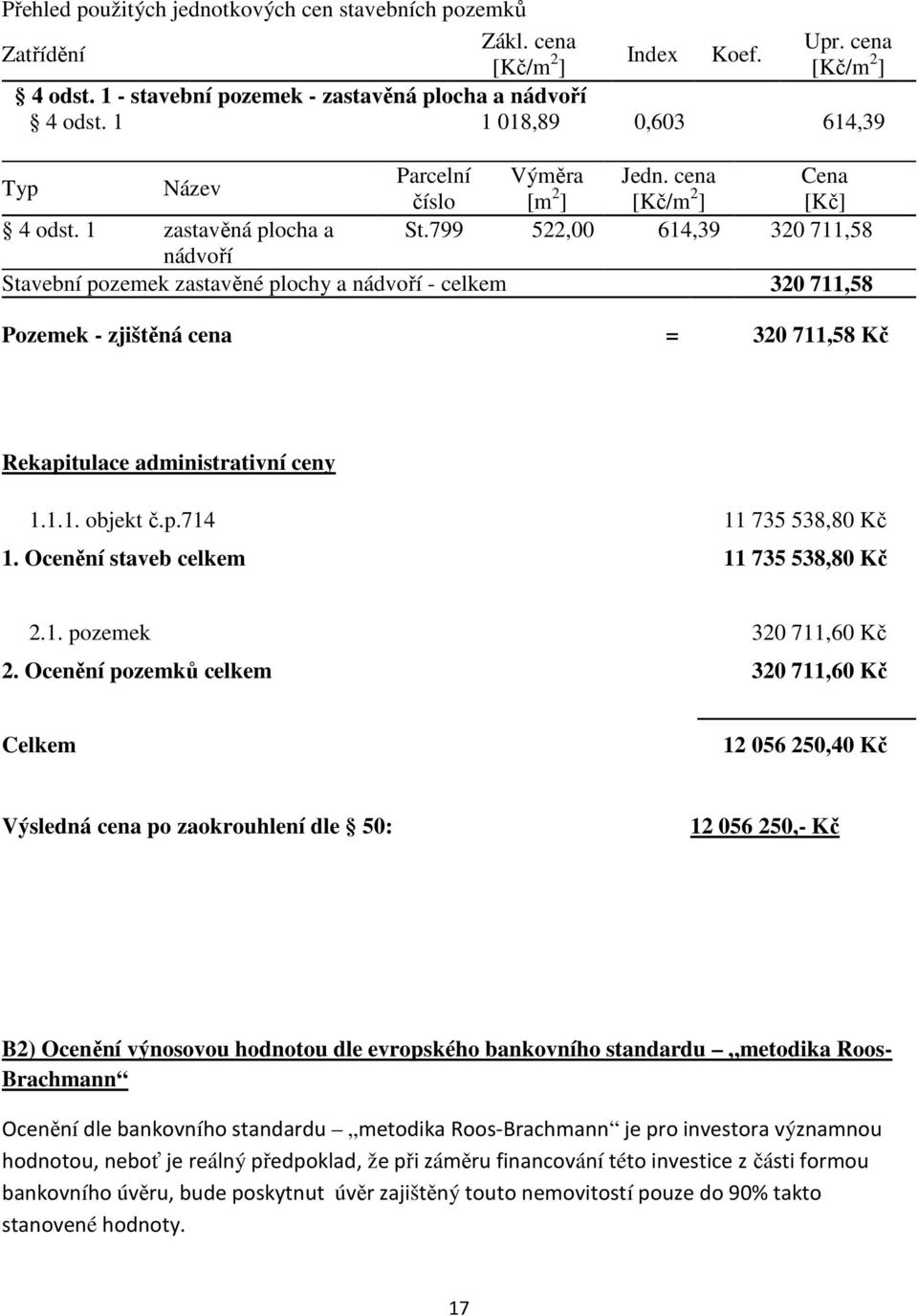 799 522,00 614,39 320 711,58 nádvoří Stavební pozemek zastavěné plochy a nádvoří - celkem 320 711,58 Pozemek - zjištěná cena = 320 711,58 Kč Rekapitulace administrativní ceny 1.1.1. objekt č.p.714 11 735 538,80 Kč 1.