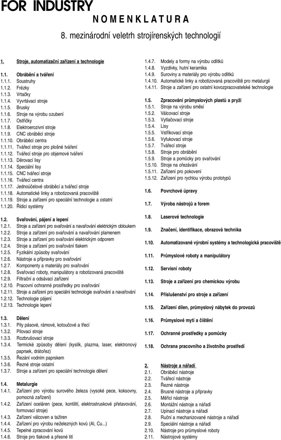 Tváfiecí stroje pro objemové tváfiení 1.1.13. Dûrovací lisy 1.1.14. Speciální lisy 1.1.15. CNC tváfiecí stroje 1.1.16. Tváfiecí centra 1.1.17. Jednoúãelové obrábûcí a tváfiecí stroje 1.1.18.