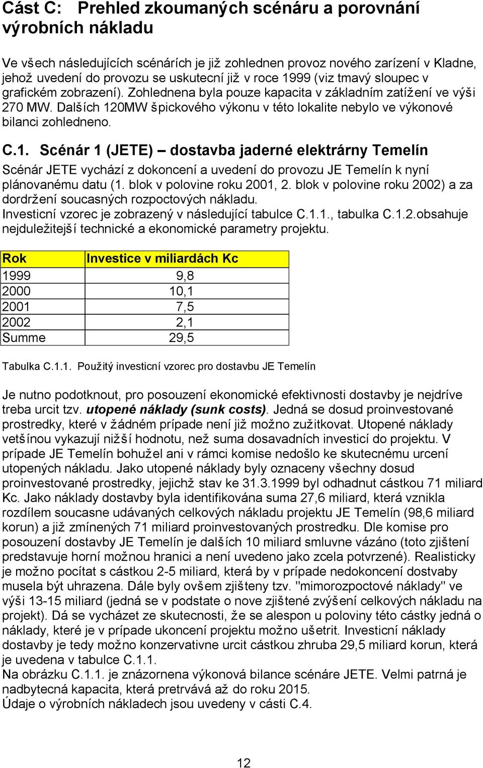 C.1. Scénár 1 (JETE) dostavba jaderné elektrárny Temelín Scénár JETE vychází z dokoncení a uvedení do provozu JE Temelín k nyní plánovanému datu (1. blok v polovine roku 21, 2.