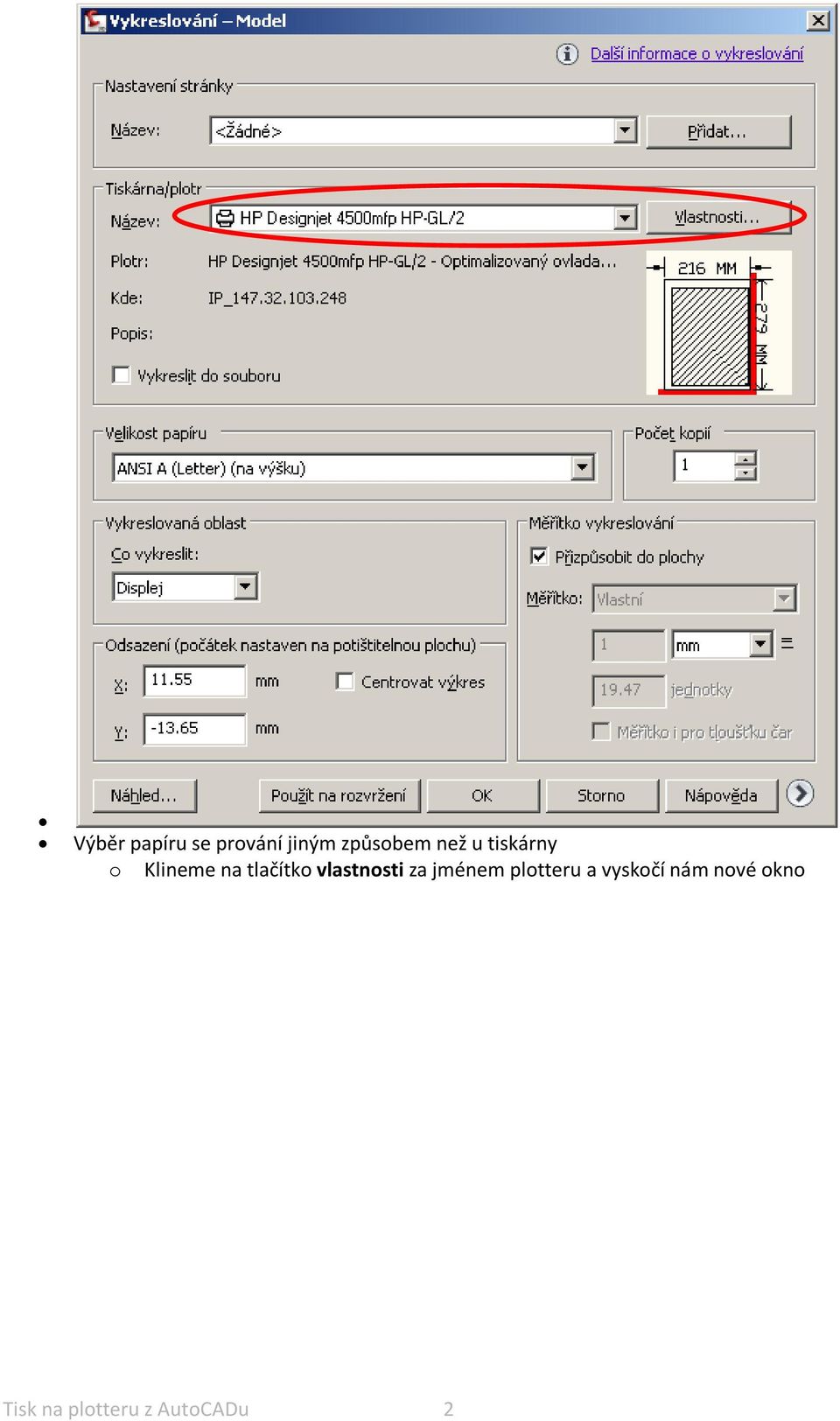 vlastnosti za jménem plotteru a vyskočí