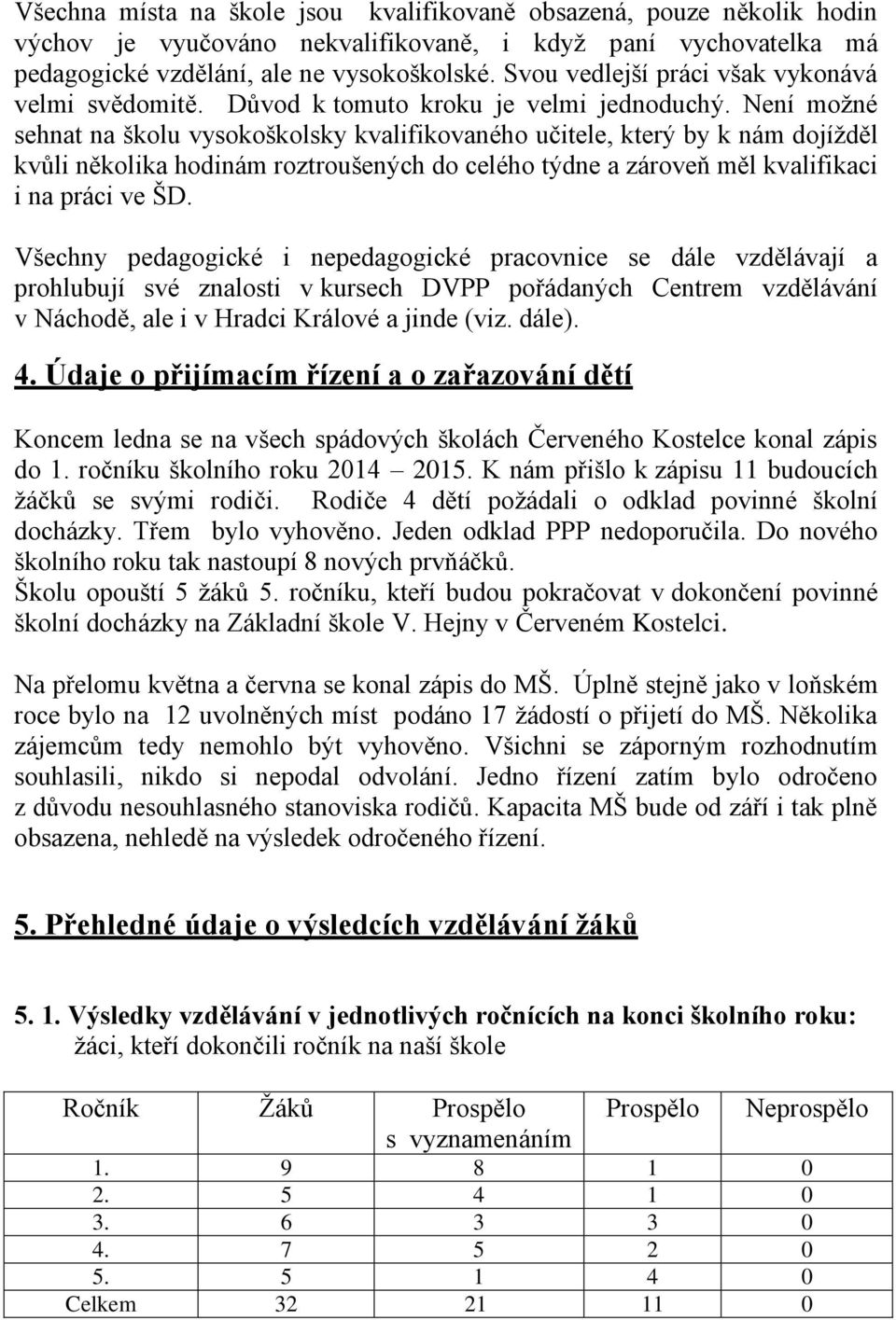 Není možné sehnat na školu vysokoškolsky kvalifikovaného učitele, který by k nám dojížděl kvůli několika hodinám roztroušených do celého týdne a zároveň měl kvalifikaci i na práci ve ŠD.