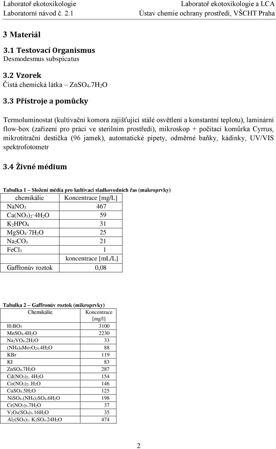 komůrka Cyrrus, mikrotitrační destička (96 jamek), automatické pipety, odměrné baňky, kádinky, UV/VIS spektrofotometr 3.