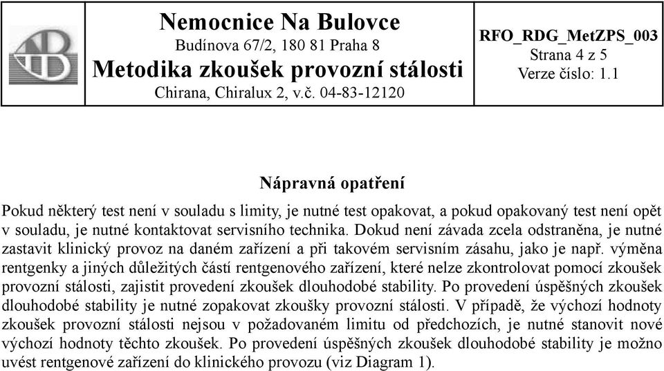 výměna rentgenky a jiných důležitých částí rentgenového zařízení, které nelze zkontrolovat pomocí zkoušek provozní stálosti, zajistit provedení zkoušek dlouhodobé stability.