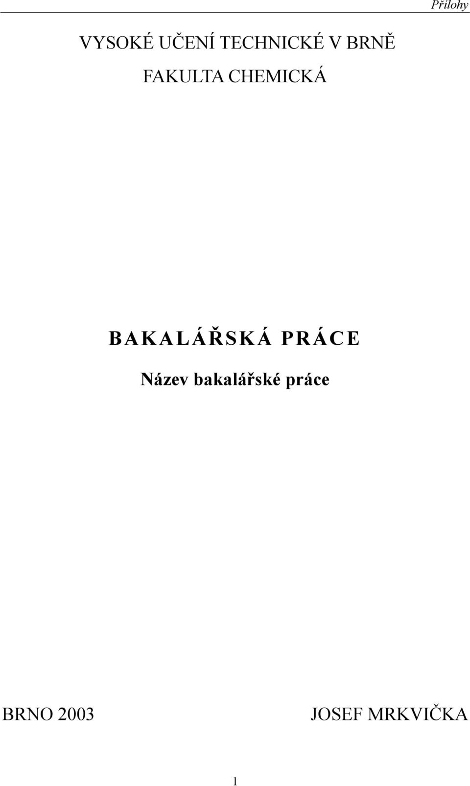 BAKALÁŘSKÁ PRÁCE Název