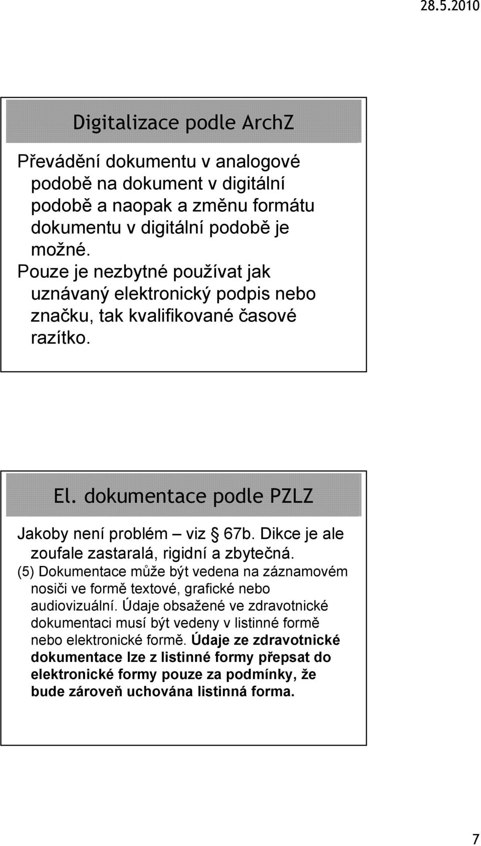 Dikce je ale zoufale zastaralá, rigidní a zbytečná. (5) Dokumentace může být vedena na záznamovém nosiči ve formě textové, grafické nebo audiovizuální.