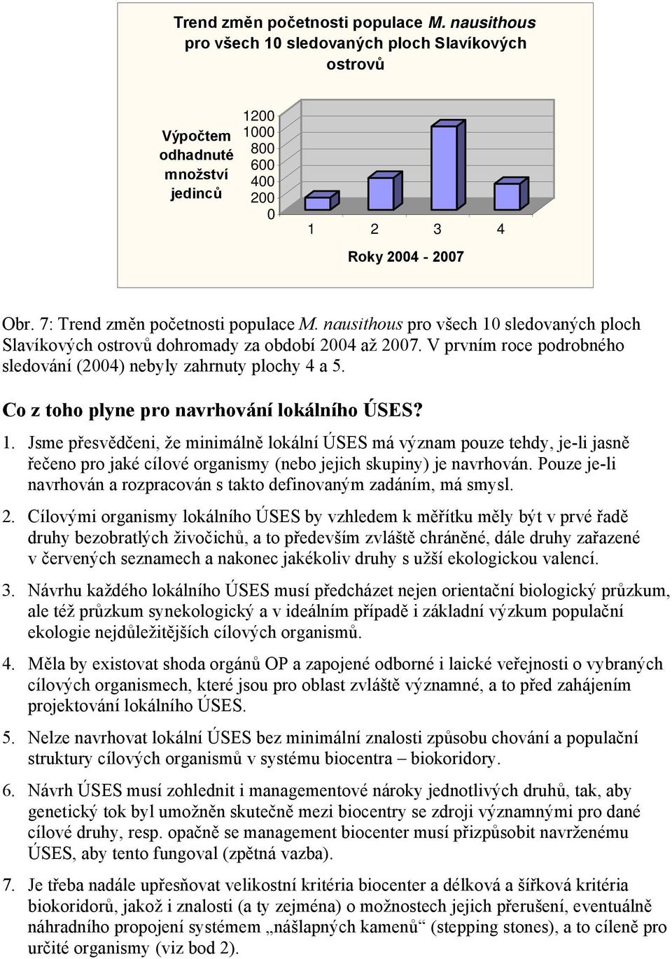 V prvním roce podrobného sledování (2004) nebyly zahrnuty plochy 4 a 5. Co z toho plyne pro navrhování lokálního ÚSES? 1.