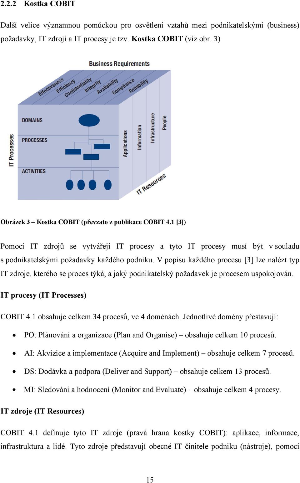 V popisu každého procesu [3] lze nalézt typ IT zdroje, kterého se proces týká, a jaký podnikatelský požadavek je procesem uspokojován. IT procesy (IT Processes) COBIT 4.