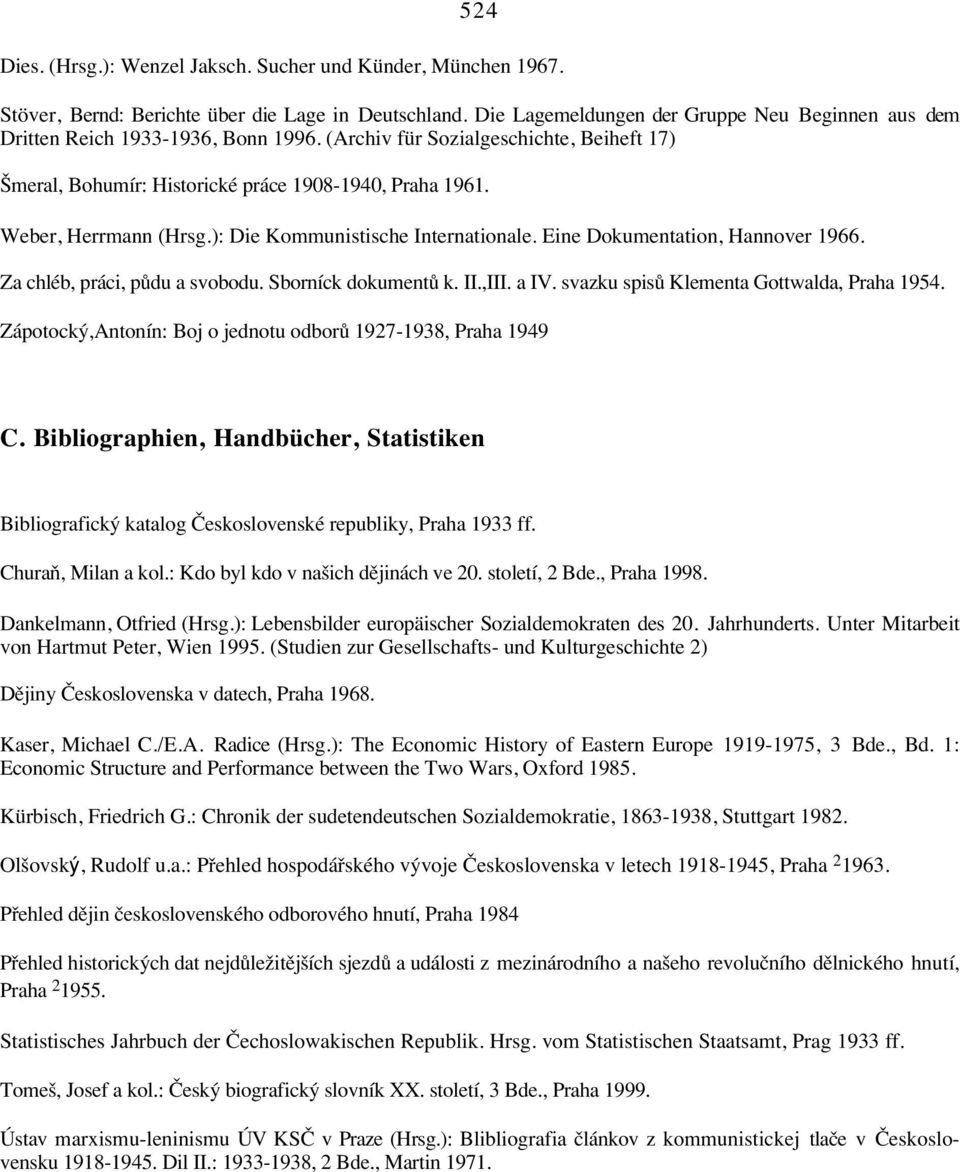 Weber, Herrmann (Hrsg.): Die Kommunistische Internationale. Eine Dokumentation, Hannover 1966. Za chléb, práci, püdu a svobodu. Sborníck dokumentü k. II.,III. a IV.