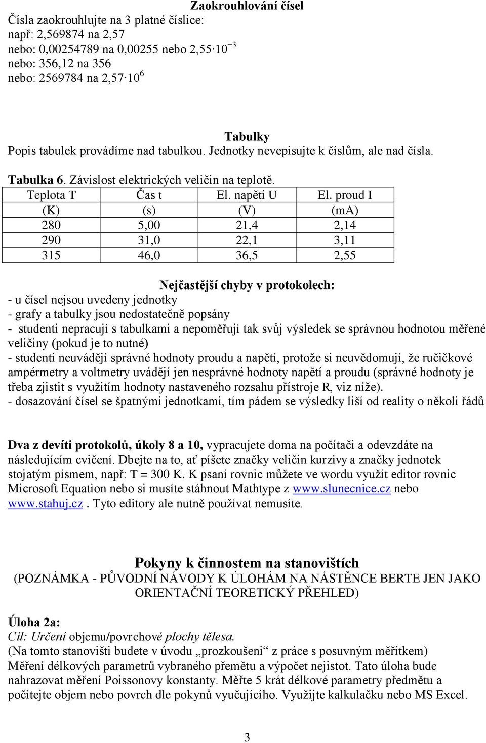 proud I (K) (s) (V) (ma) 280 5,00 21,4 2,14 290 31,0 22,1 3,11 315 46,0 36,5 2,55 Nejčastější chyby v protokolech: - u čísel nejsou uvedeny jednotky - grafy a tabulky jsou nedostatečně popsány -