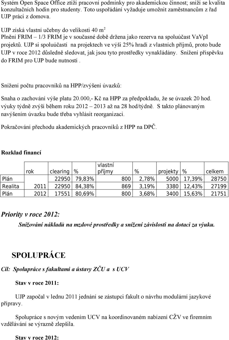 UJP si spoluúčastí na projektech ve výši 25% hradí z vlastních příjmů, proto bude UJP v roce 2012 důsledně sledovat, jak jsou tyto prostředky vynakládány.