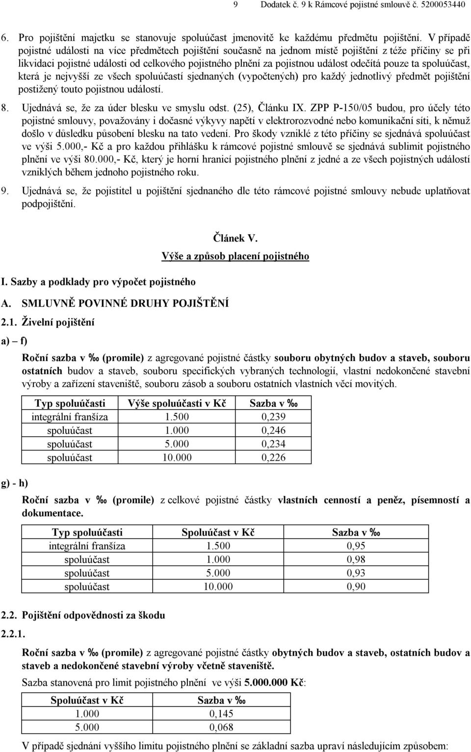 odečítá pouze ta spoluúčast, která je nejvyšší ze všech spoluúčastí sjednaných (vypočtených) pro každý jednotlivý předmět pojištění postižený touto pojistnou událostí. 8.