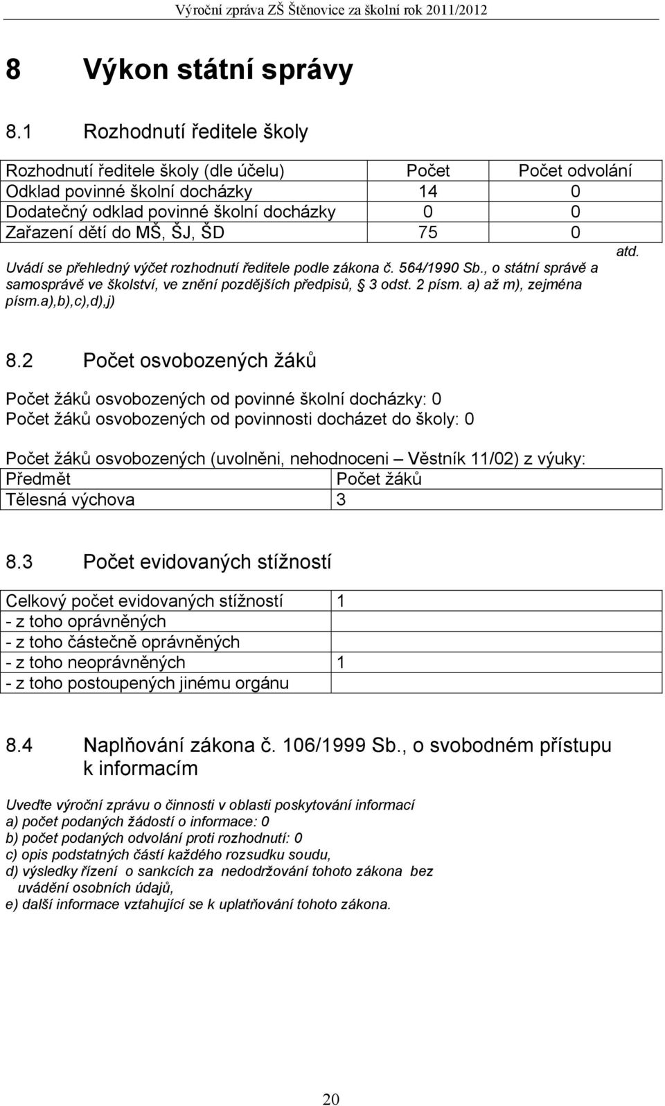 0 atd. Uvádí se přehledný výčet rozhodnutí ředitele podle zákona č. 564/1990 Sb., o státní správě a samosprávě ve školství, ve znění pozdějších předpisů, 3 odst. 2 písm. a) až m), zejména písm.